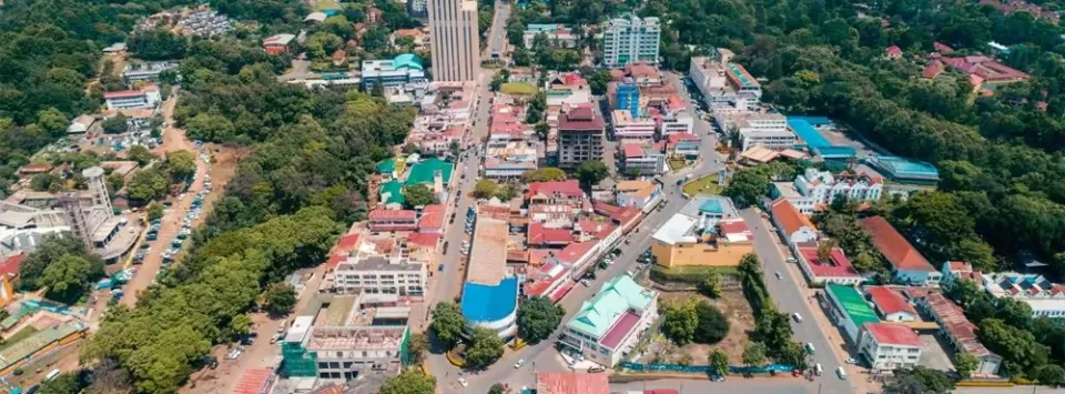 Aerial view of Arusha town among the trees