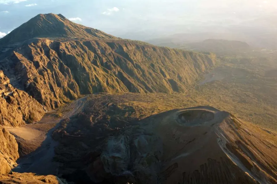 The ash cone inside the crater of Mount Meru